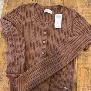 Hollister NWT Women’s Brown Cable Knit Cardigan Size S